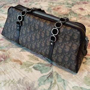 Christian Dior Brown Monogram Satchel Chain Velvet Handles Bow Logo